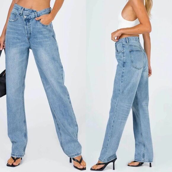 Princess polly asymmetrical straight leg jeans - Picture 1 of 8
